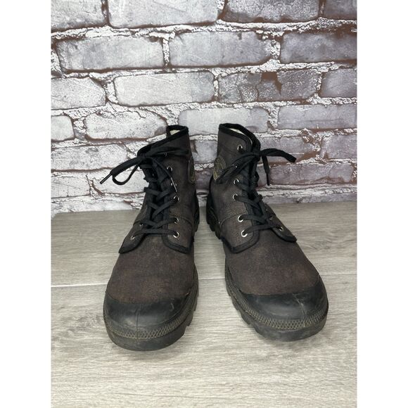 Palladium Black Canvas Fabric Turn Down Lace Up Combat Boots Men Sz 12M US/46EU - Picture 2 of 16